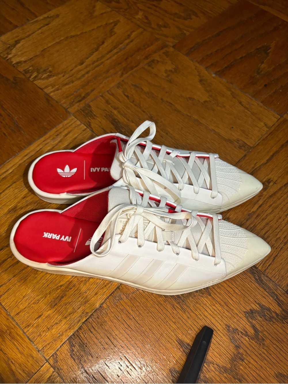 adidas White & Red Pointed Lace-Up Sneaker Mules - Picture 2 of 10